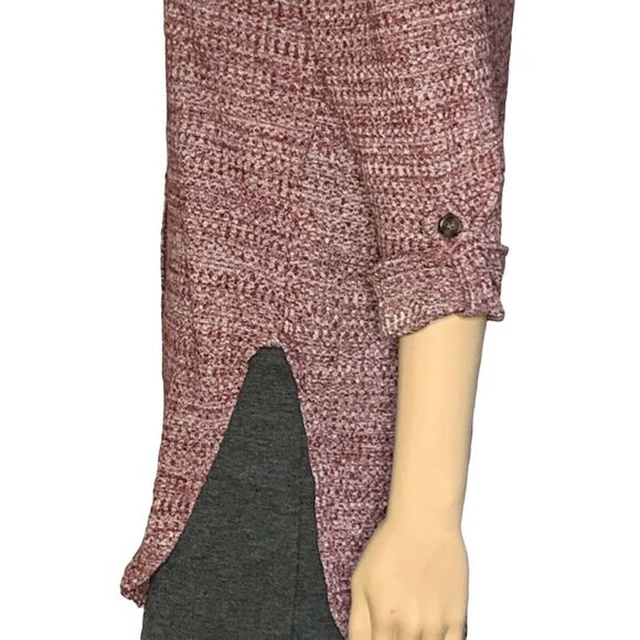 No Boundaries Top Women Small Purple White Button Front V Neck Roll Tab Stretch - Picture 3 of 10